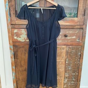 Chiffon Flutter Sleeve Belted Dress